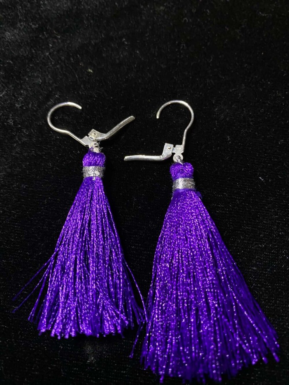 .925 Sterling Silver Purple Tassel Earrings